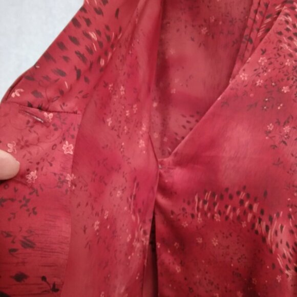 Austin Reed | Red Floral 100% Silk Wrap Blouse | Size 18 - Picture 5 of 9
